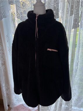 Women's Black Teddy Jacket with Pink Zip Accents XL